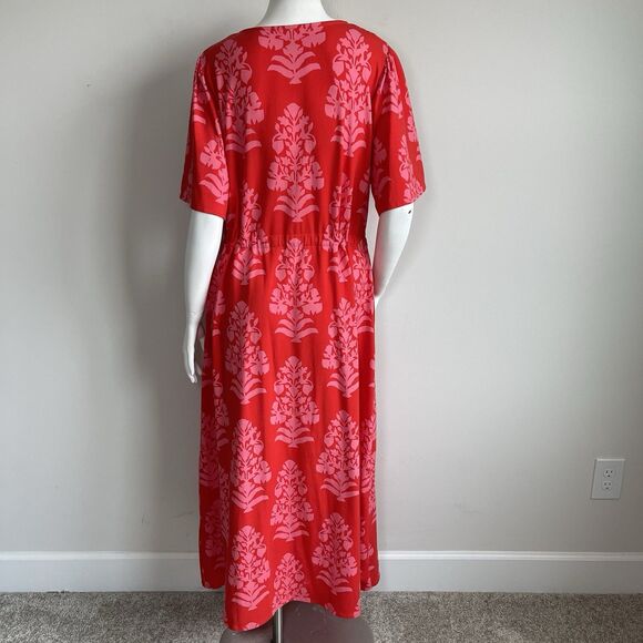 Spartina 449 Blakelynn Midi Dress Drawstring Cotton Knit Red Floral Large Resort - Picture 8 of 16